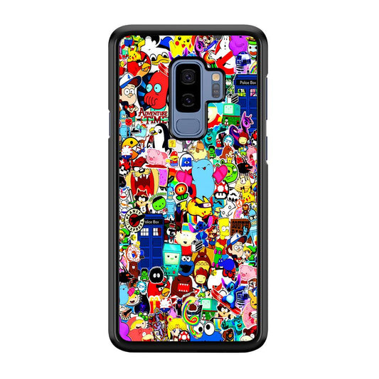 Sticker Collection Cartoon Samsung Galaxy S9 Plus Case-Rubber / Black (2D Case)-Xtracase