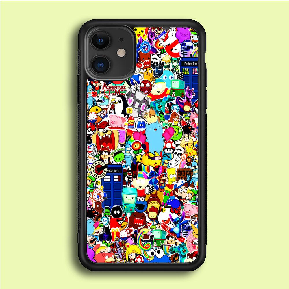 Sticker Collection Cartoon iPhone 12 Case-Rubber / Black (2D Case)-Xtracase