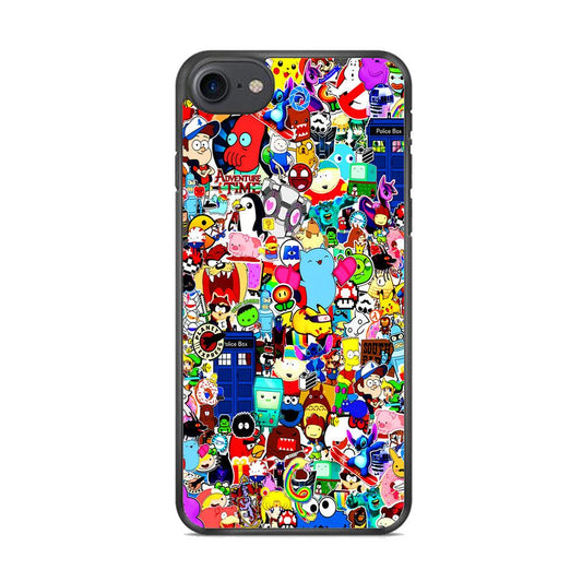 Sticker Collection Cartoon iPhone 8 Case-Rubber / Black (2D Case)-Xtracase