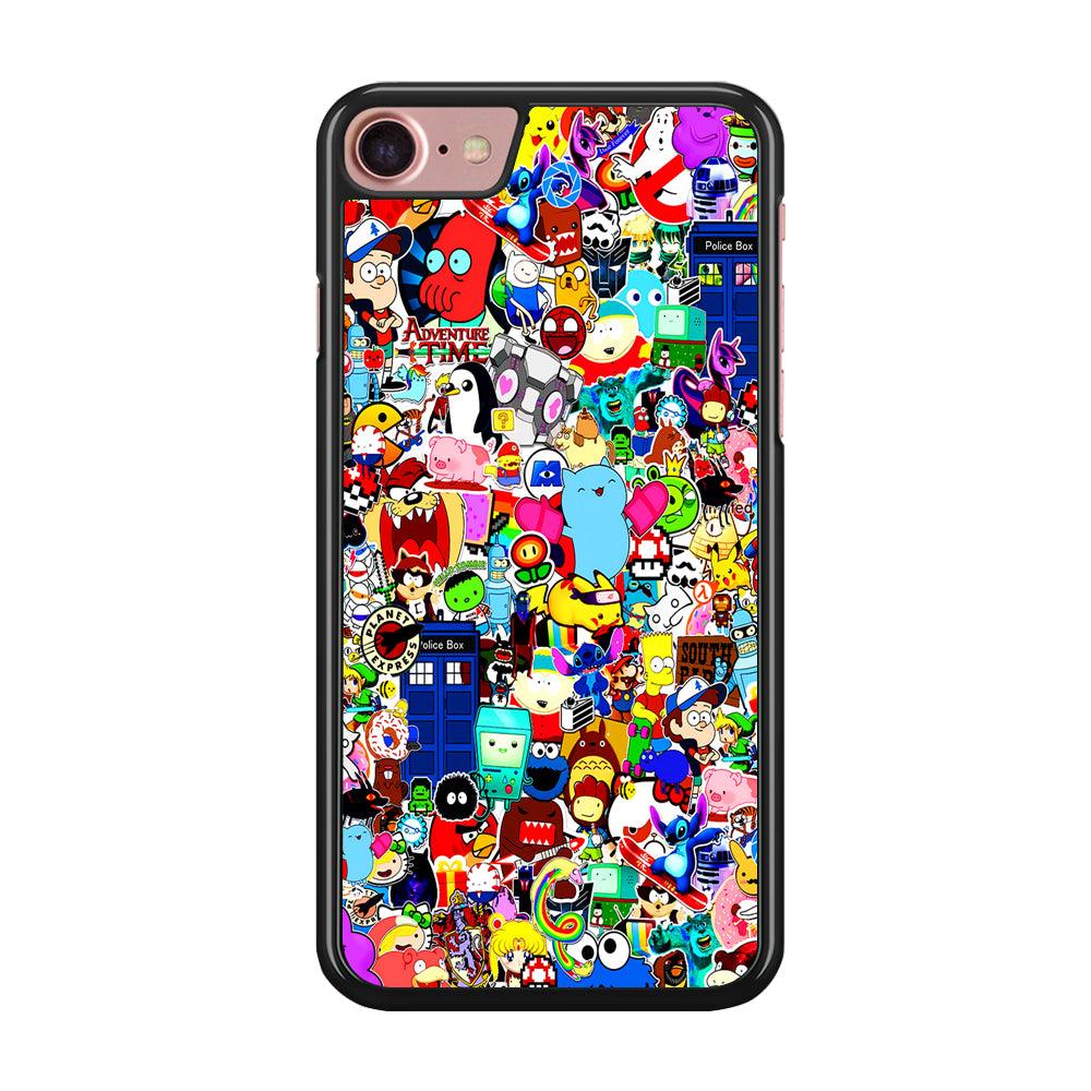 Sticker Collection Cartoon iPhone SE 2020 Case-Rubber / Black (2D Case)-Xtracase