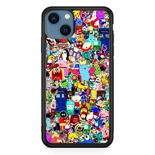 Sticker Collection Cartoon iPhone 13 Mini Case-Rubber / Black (2D Case)-Xtracase