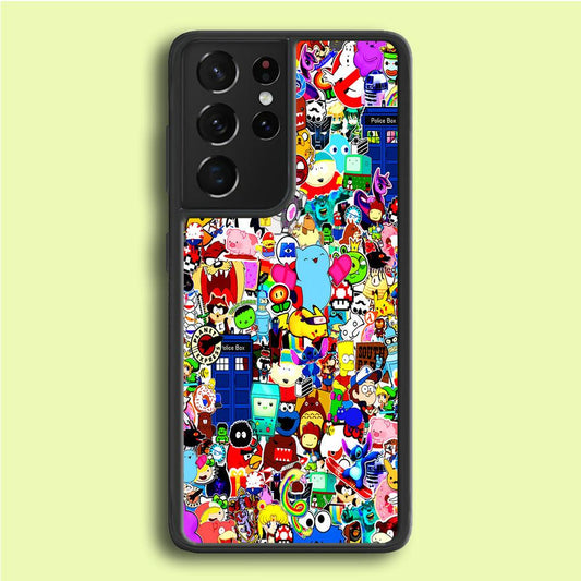 Sticker Collection Cartoon Samsung Galaxy S21 Ultra Case-Rubber / White (2D Case)-Xtracase
