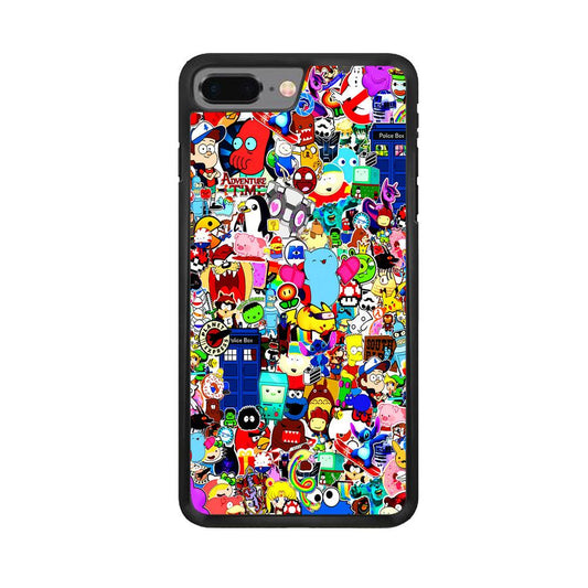 Sticker Collection Cartoon iPhone 8 Plus Case-Rubber / Black (2D Case)-Xtracase