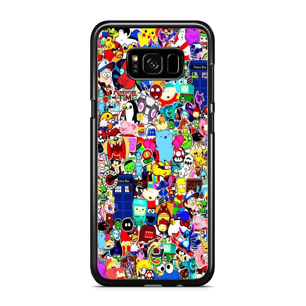 Sticker Collection Cartoon Samsung Galaxy S8 Case-Rubber / Black (2D Case)-Xtracase