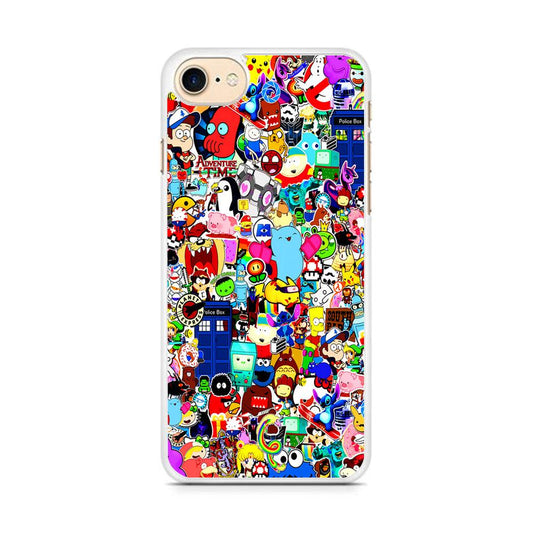 Sticker Collection Cartoon iPhone 7 Case-Rubber / White (2D Case)-Xtracase