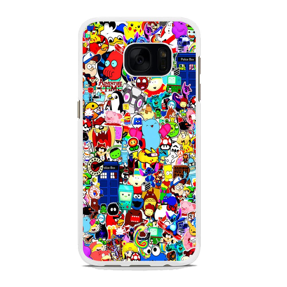 Sticker Collection Cartoon Samsung Galaxy S7 Edge Case-Rubber / White (2D Case)-Xtracase