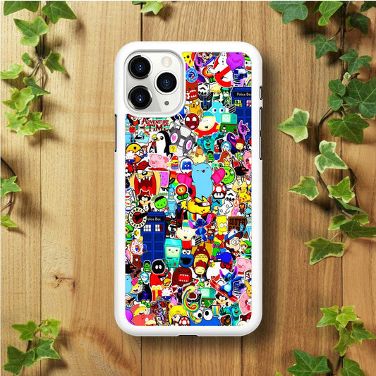 Sticker Collection Cartoon iPhone 11 Pro Max Case-Rubber / White (2D Case)-Xtracase