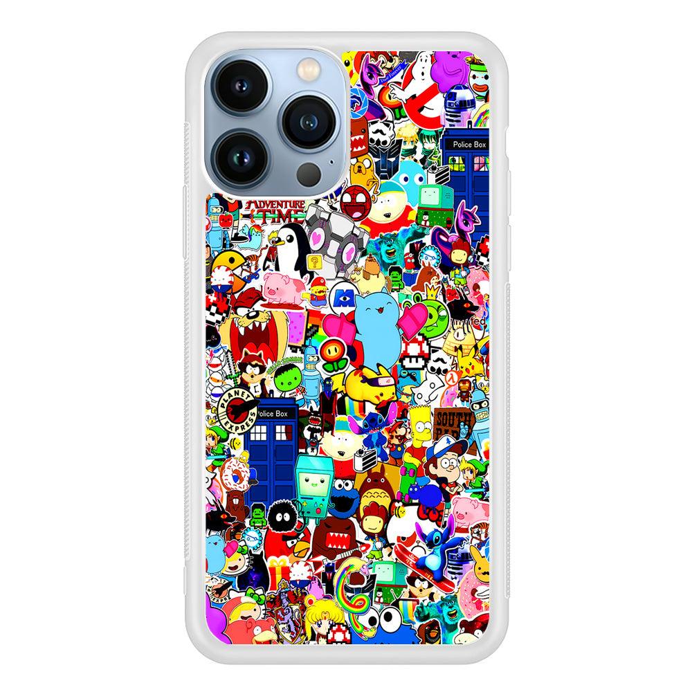 Sticker Collection Cartoon iPhone 13 Pro Case-Rubber / White (2D Case)-Xtracase
