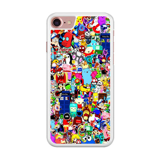 Sticker Collection Cartoon iPhone SE 2020 Case-Rubber / White (2D Case)-Xtracase