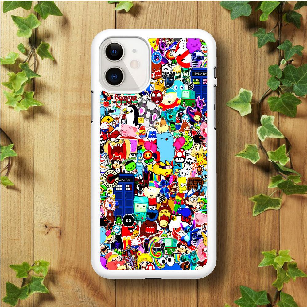 Sticker Collection Cartoon iPhone 11 Case-Rubber / White (2D Case)-Xtracase
