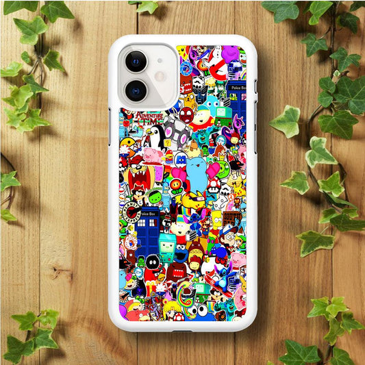 Sticker Collection Cartoon iPhone 11 Case-Rubber / White (2D Case)-Xtracase