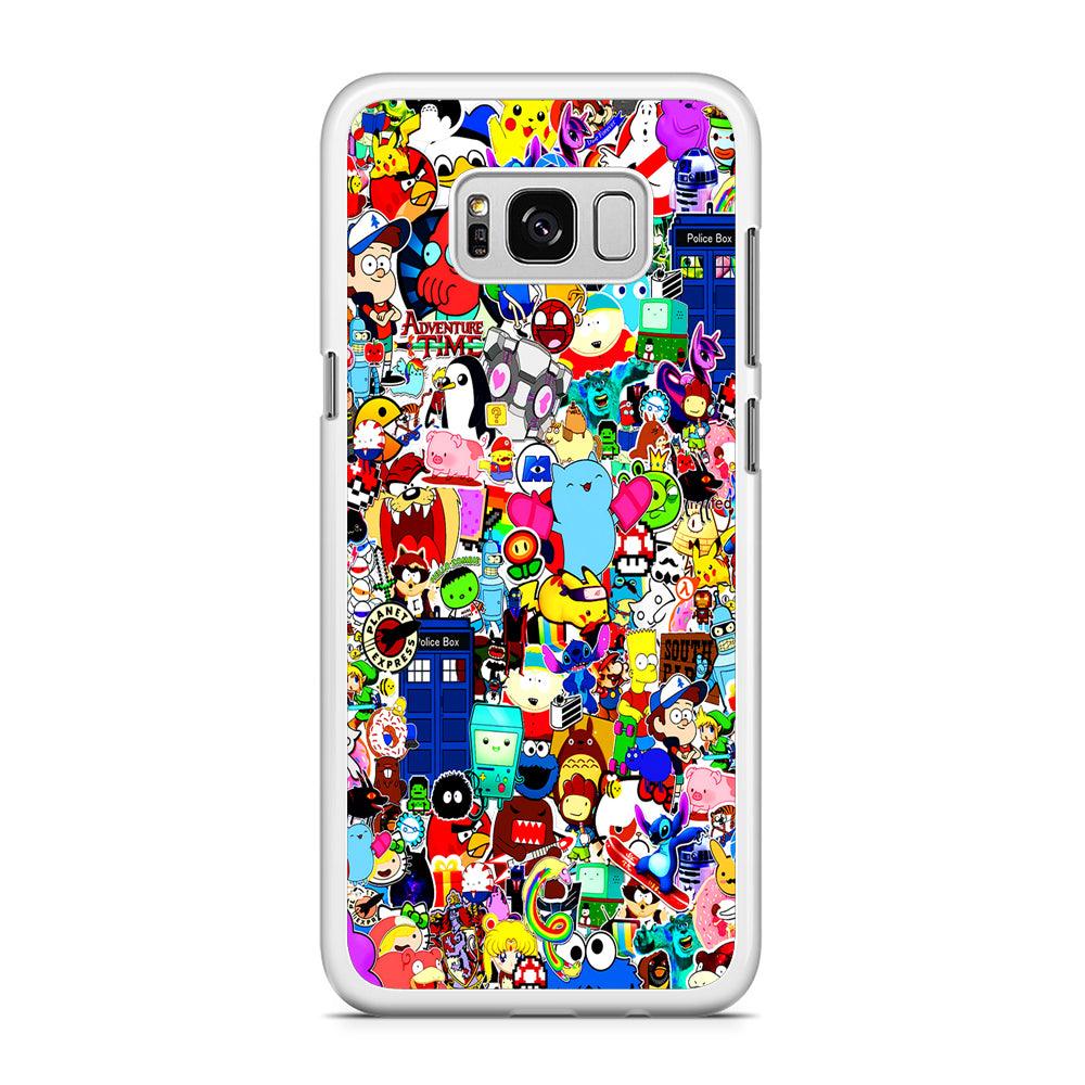 Sticker Collection Cartoon Samsung Galaxy S8 Case-Rubber / White (2D Case)-Xtracase