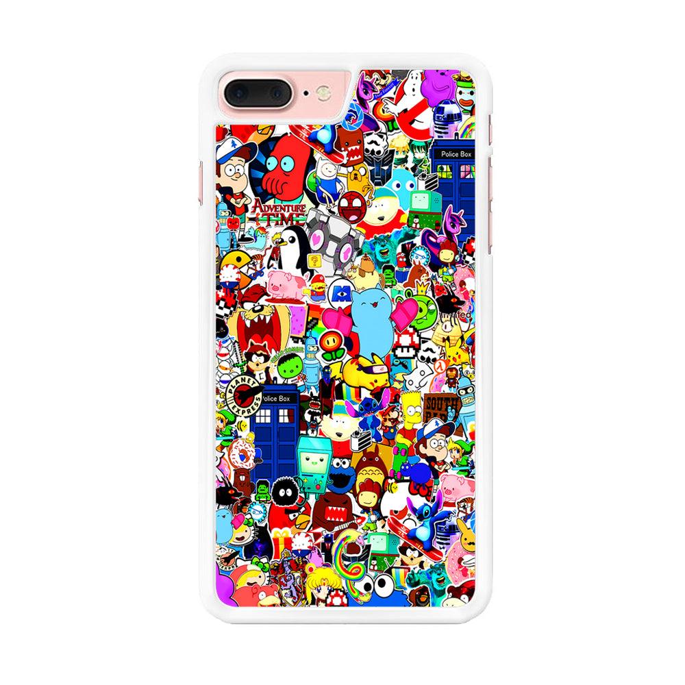 Sticker Collection Cartoon iPhone 7 Plus Case-Rubber / White (2D Case)-Xtracase