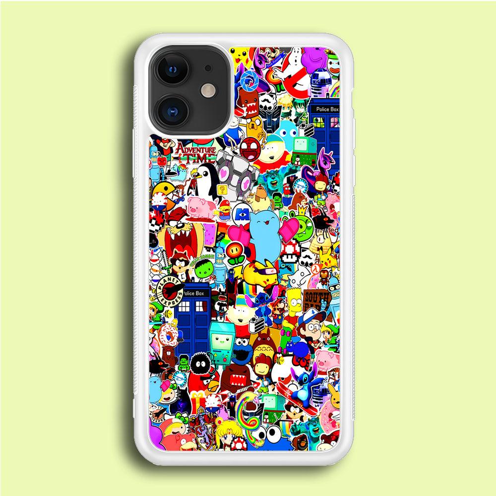 Sticker Collection Cartoon iPhone 12 Case-Rubber / White (2D Case)-Xtracase