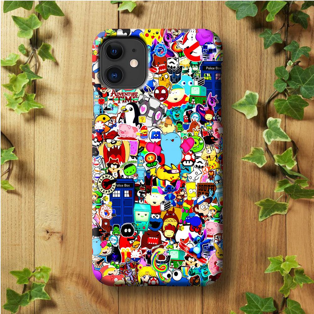 Sticker Collection Cartoon iPhone 11 Case-Plastic / Full Wrap (3D Case)-Xtracase