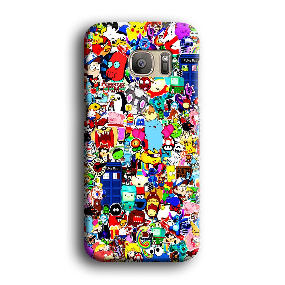 Sticker Collection Cartoon Samsung Galaxy S7 Edge Case-Plastic / Full Wrap (3D Case)-Xtracase