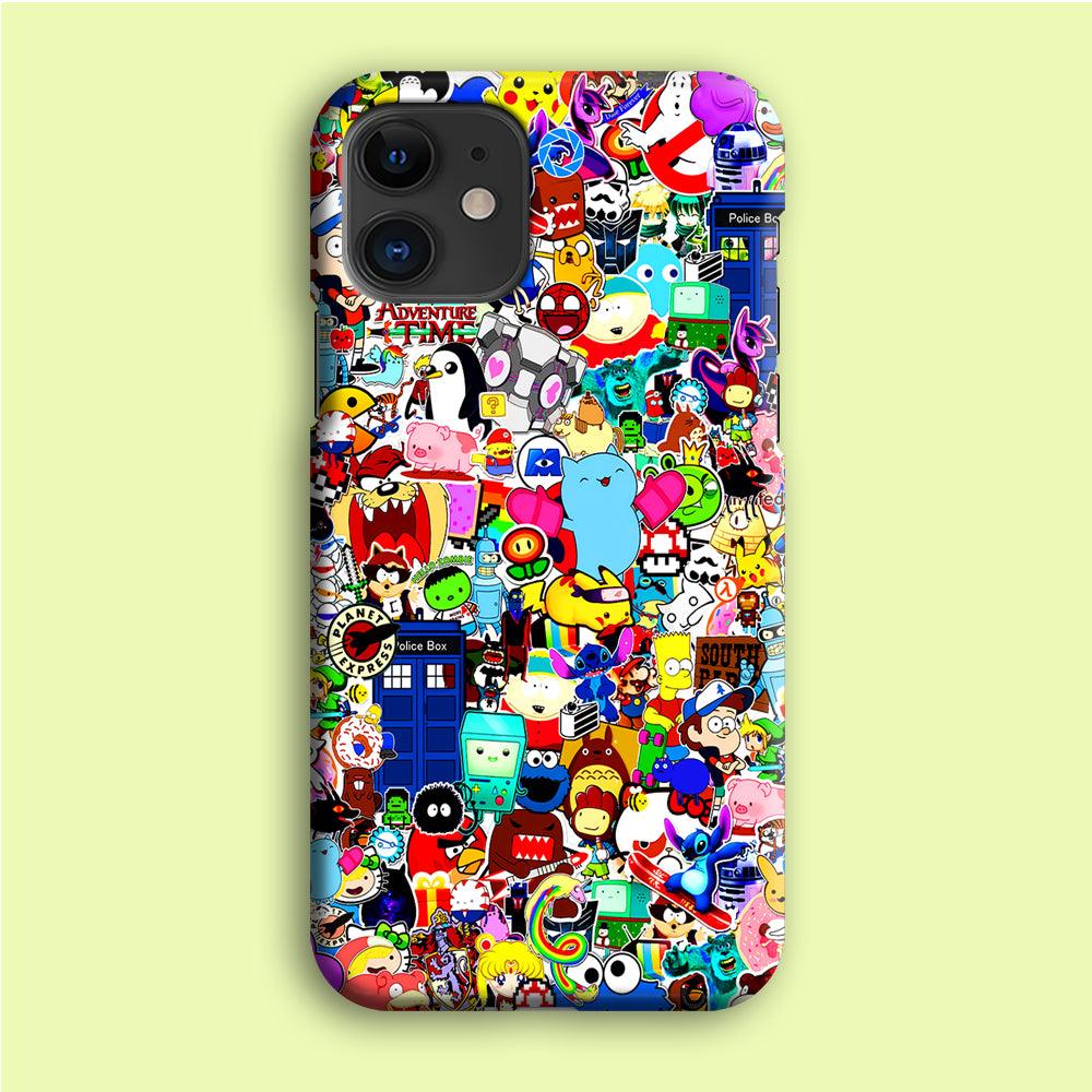 Sticker Collection Cartoon iPhone 12 Case-Plastic / Full Wrap (3D Case)-Xtracase