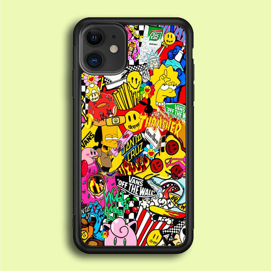 Sticker Collection Random iPhone 12 Mini Case-Rubber / Black (2D Case)-Xtracase