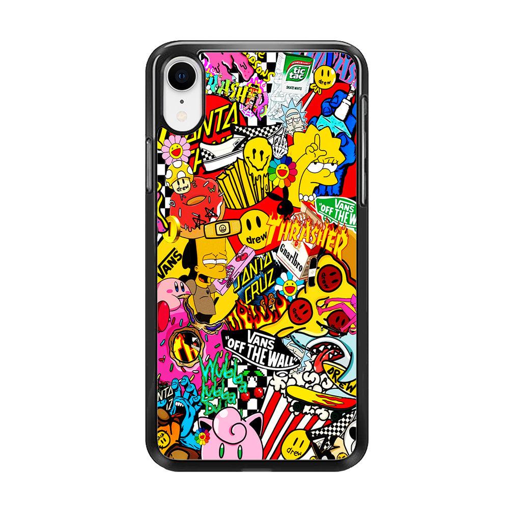Sticker Collection Random iPhone XR Case-Rubber / Black (2D Case)-Xtracase