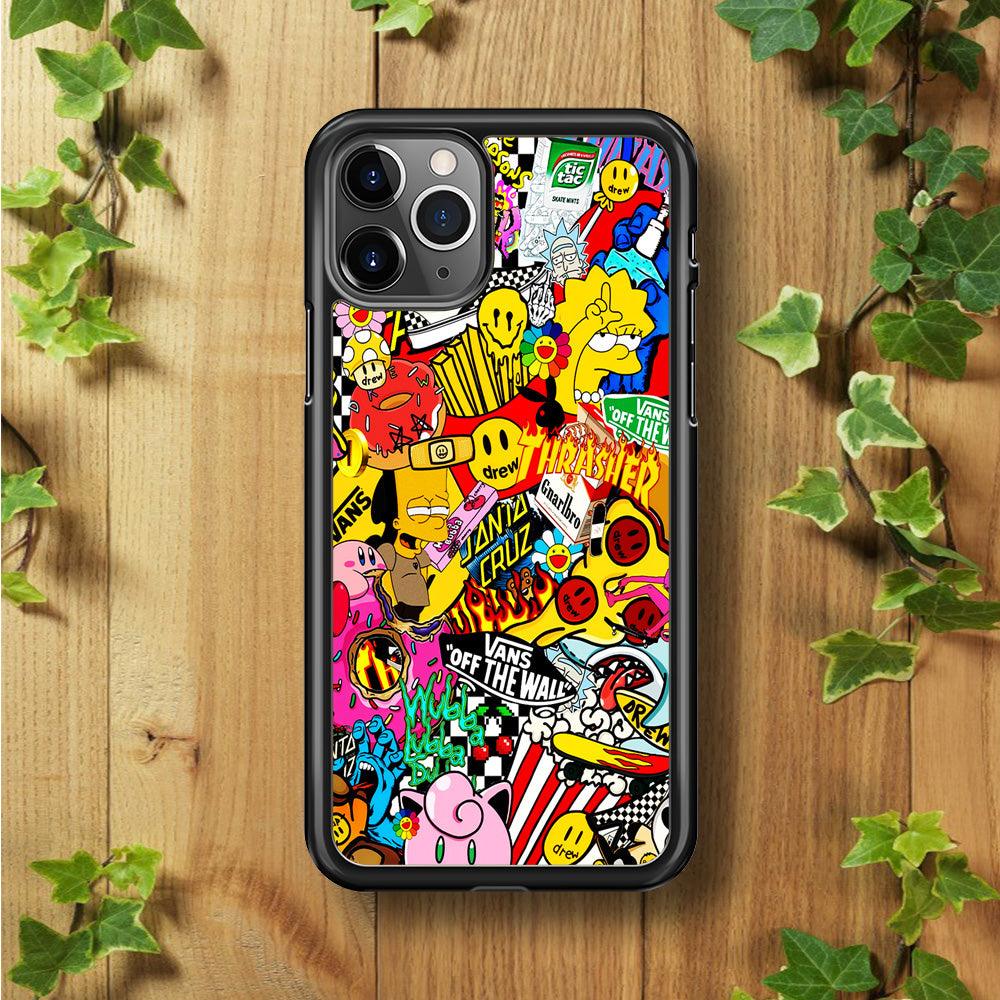 Sticker Collection Random iPhone 11 Pro Case-Rubber / Black (2D Case)-Xtracase