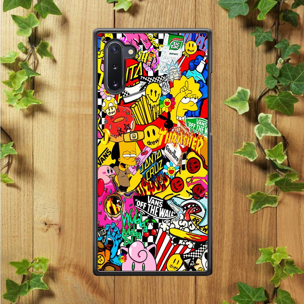 Sticker Collection Random Samsung Galaxy Note 10 Case-Rubber / White (2D Case)-Xtracase