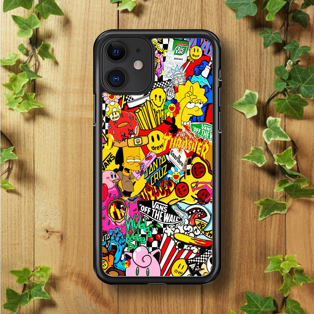 Sticker Collection Random iPhone 11 Case-Rubber / Black (2D Case)-Xtracase