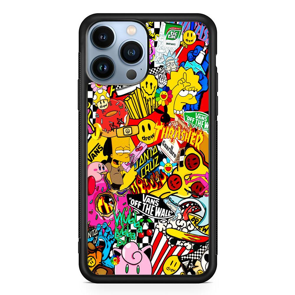 Sticker Collection Random iPhone 13 Pro Case-Rubber / Black (2D Case)-Xtracase