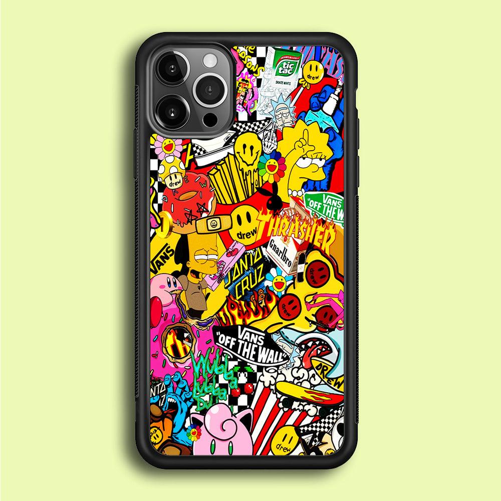 Sticker Collection Random iPhone 12 Pro Max Case-Rubber / Black (2D Case)-Xtracase
