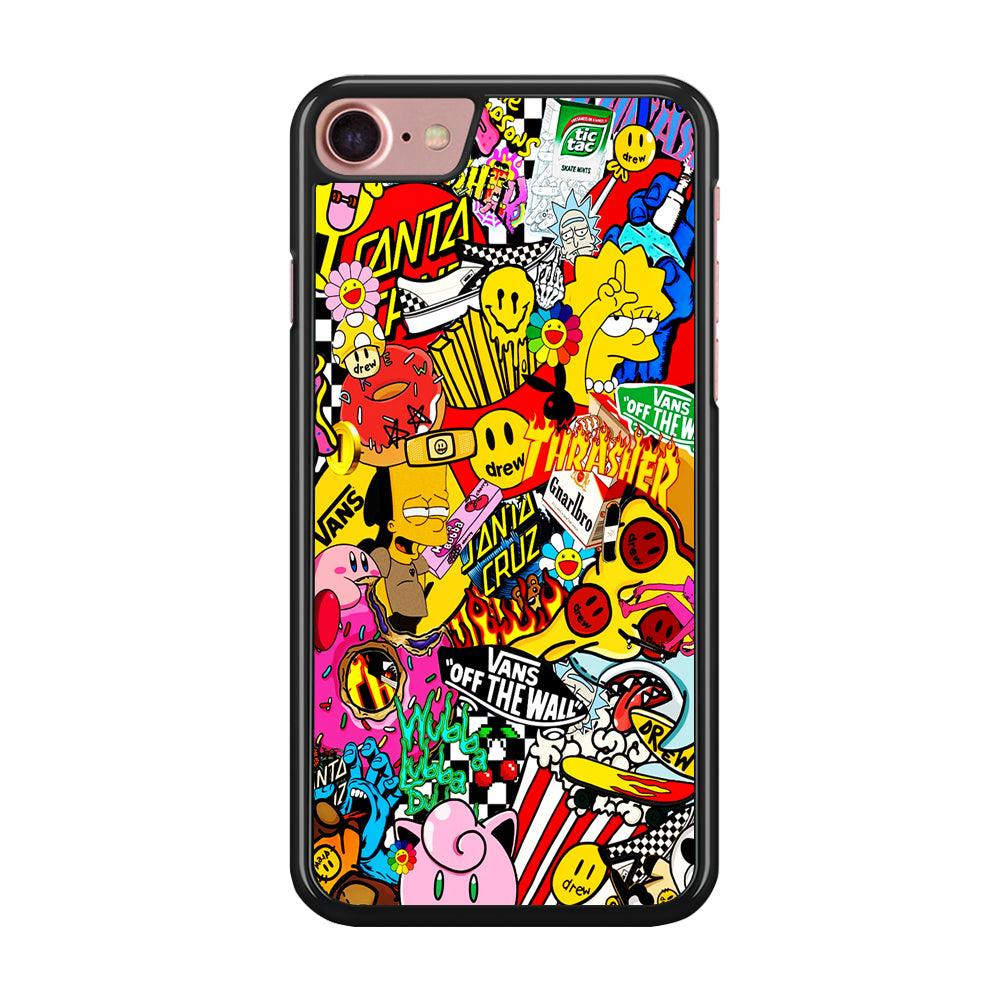 Sticker Collection Random iPhone SE 2020 Case-Rubber / Black (2D Case)-Xtracase