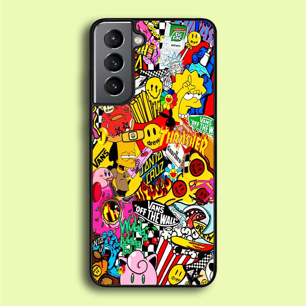 Sticker Collection Random Samsung Galaxy S21 Plus Case-Rubber / Black (2D Case)-Xtracase