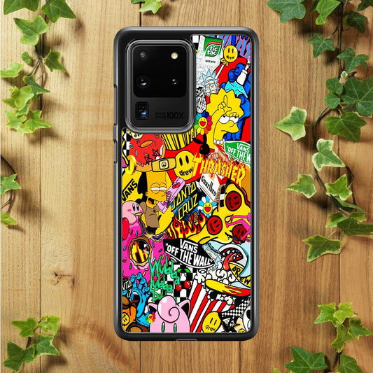 Sticker Collection Random Samsung Galaxy S20 Ultra Case-Rubber / Black (2D Case)-Xtracase