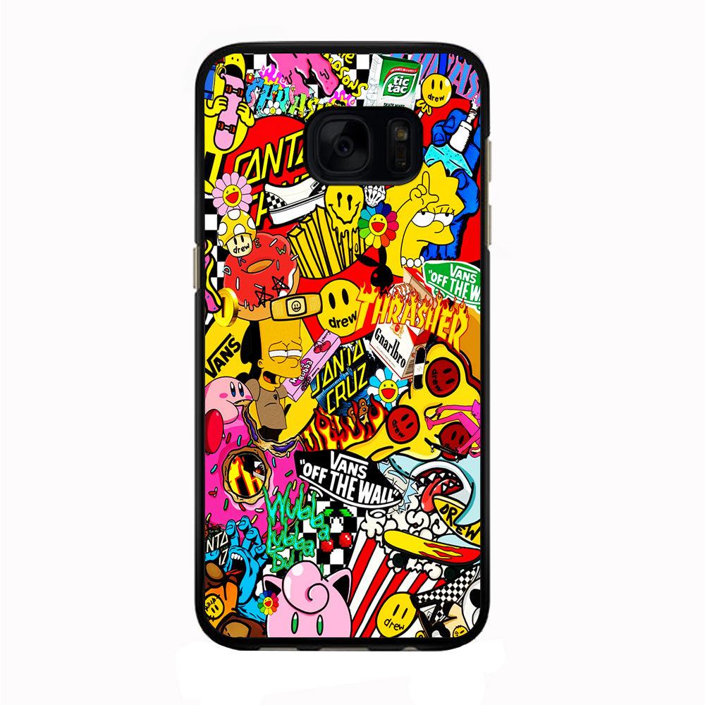 Sticker Collection Random Samsung Galaxy S7 Edge Case-Rubber / Black (2D Case)-Xtracase