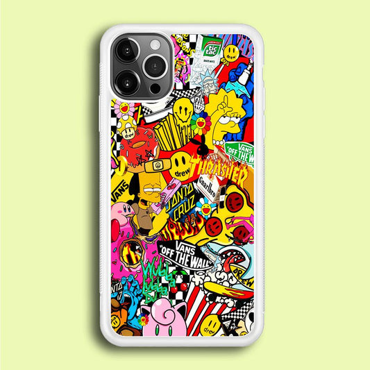 Sticker Collection Random iPhone 12 Pro Max Case-Rubber / White (2D Case)-Xtracase