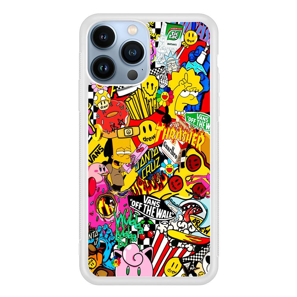 Sticker Collection Random iPhone 13 Pro Case-Rubber / White (2D Case)-Xtracase