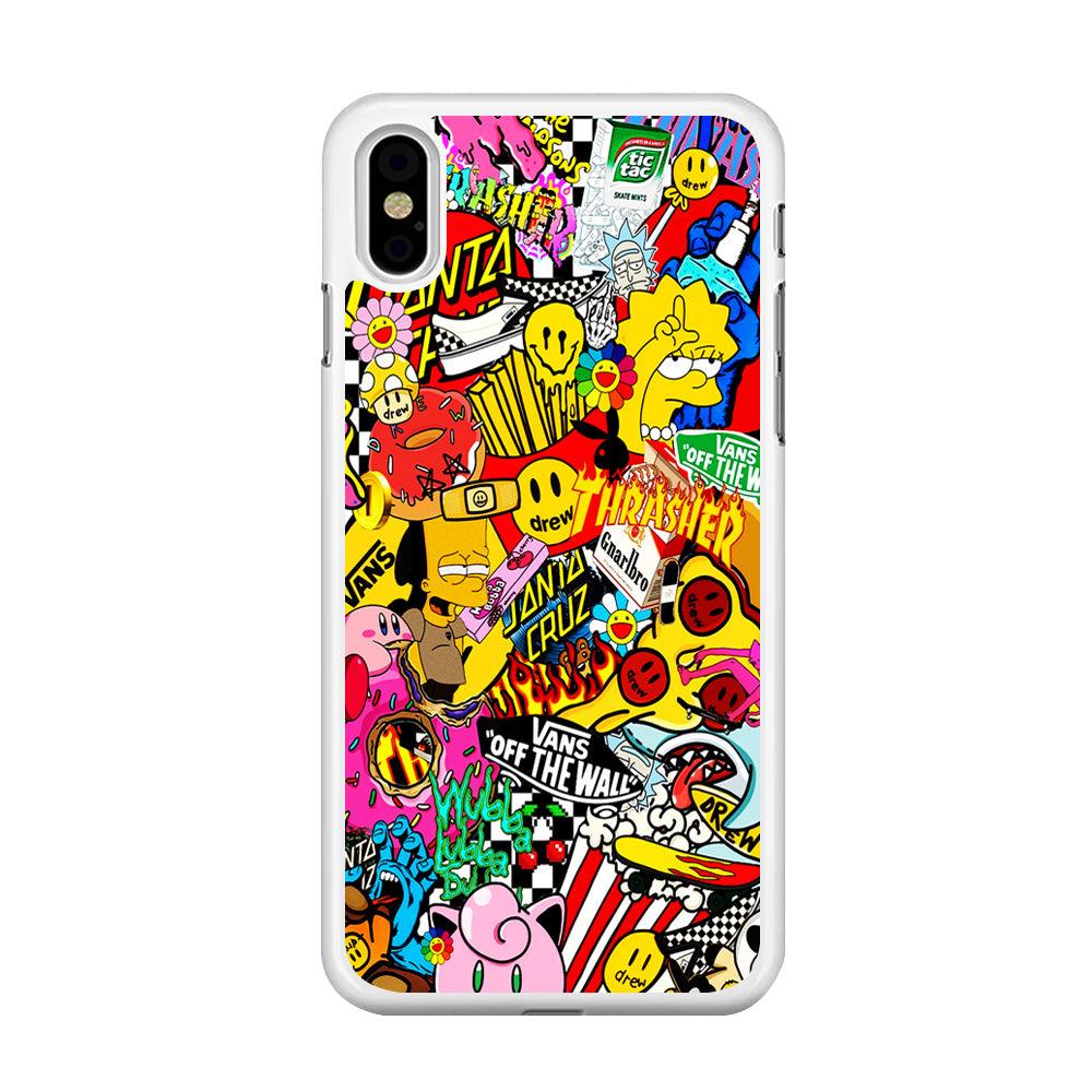 Sticker Collection Random iPhone Xs Case-Rubber / White (2D Case)-Xtracase