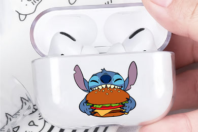 Stitch Eat Burger Hard Plastic Protective Clear Case Cover For Apple Airpod Pro