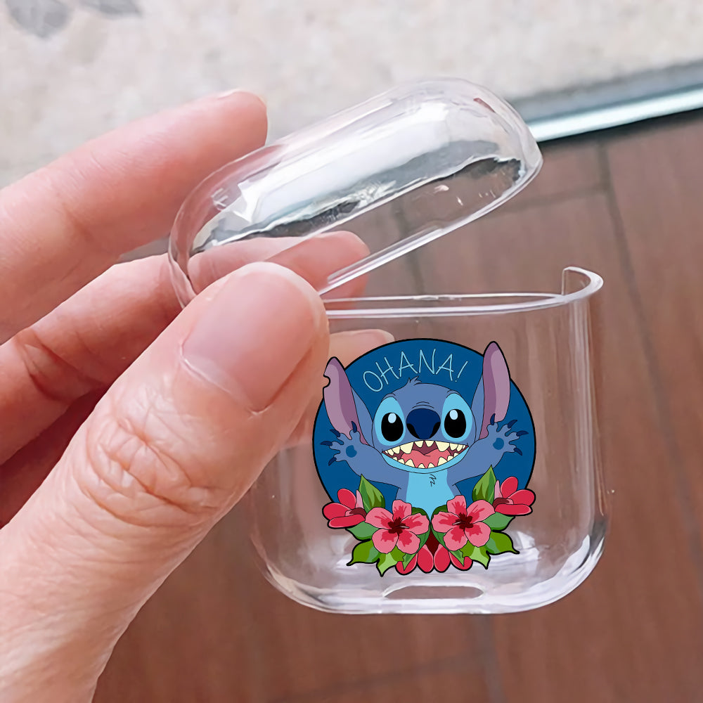 Stitch Ohana Hard Plastic Protective Clear Case Cover For Apple Airpods