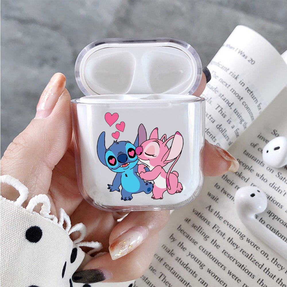 Stitch Couple Hard Plastic Protective Clear Case Cover For Apple Airpods