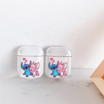 Stitch Couple Hard Plastic Protective Clear Case Cover For Apple Airpods