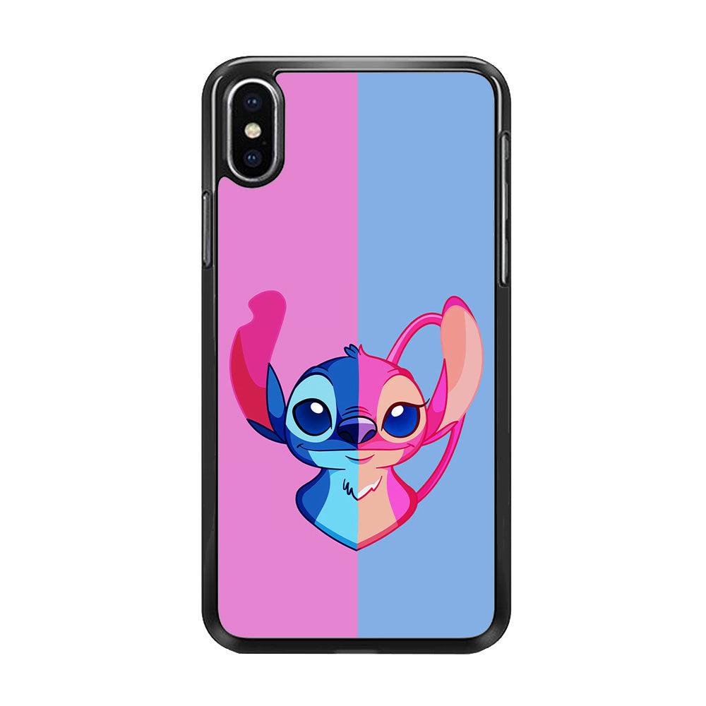 Stitch and Angel Pink Blue iPhone Xs Max Case-Rubber / Black (2D Case)-Xtracase