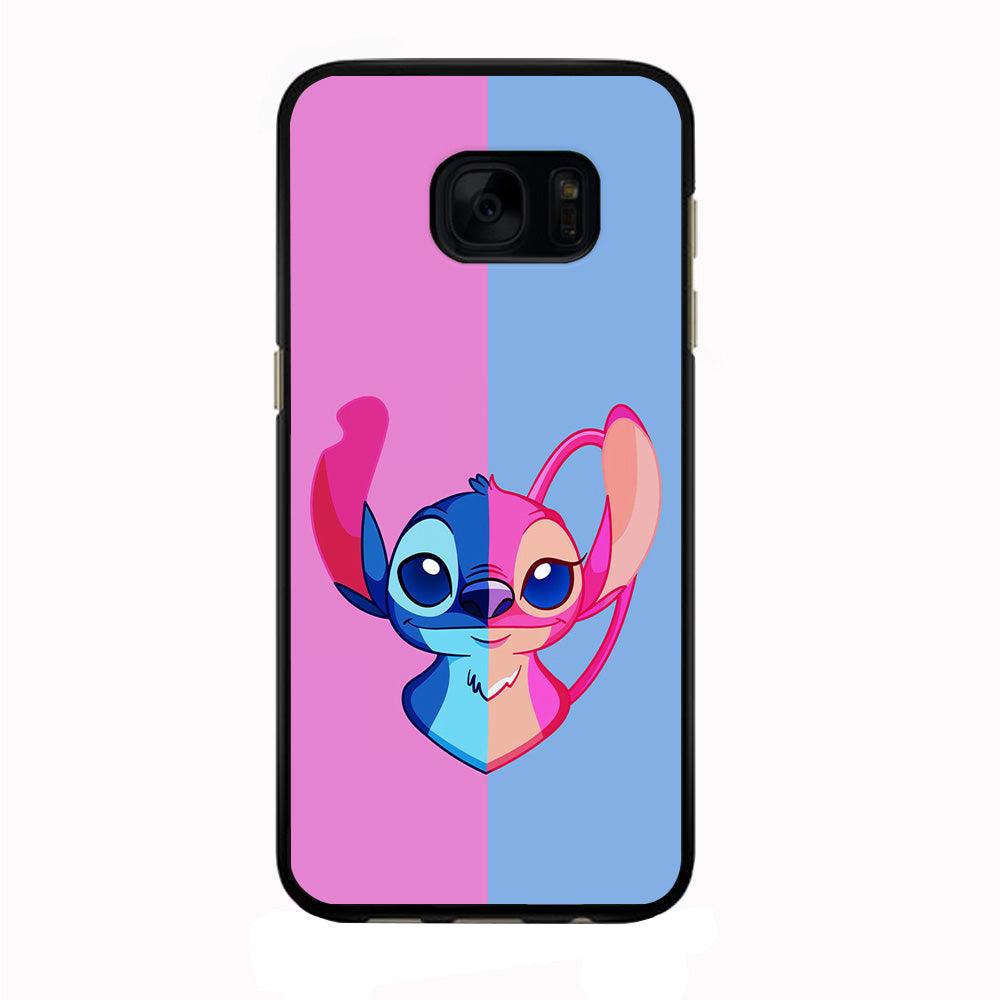 Stitch and Angel Pink Blue Samsung Galaxy S7 Case-Rubber / Black (2D Case)-Xtracase
