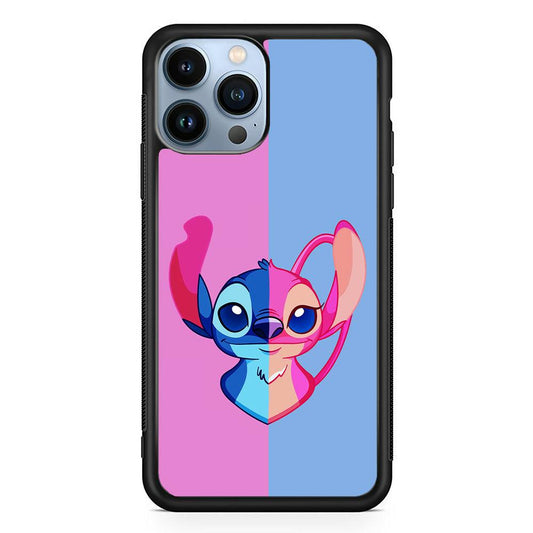 Stitch and Angel Pink Blue iPhone 13 Pro Max Case-Rubber / Black (2D Case)-Xtracase