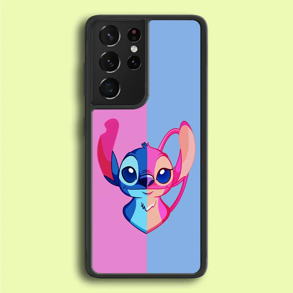 Stitch and Angel Pink Blue Samsung Galaxy S25 Ultra Case-Rubber / Black (2D Case)-Xtracase