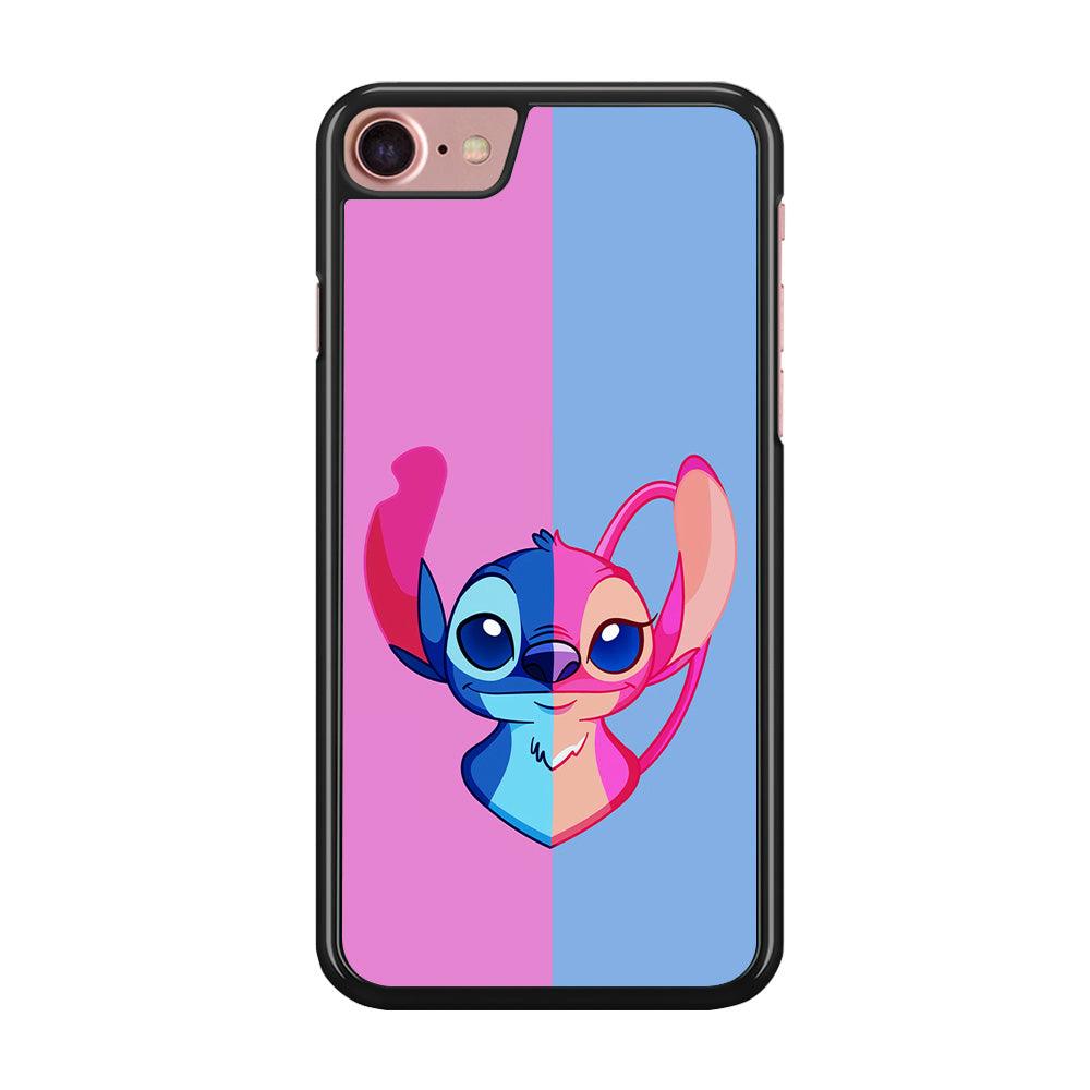 Stitch and Angel Pink Blue iPhone SE 2020 Case-Rubber / Black (2D Case)-Xtracase