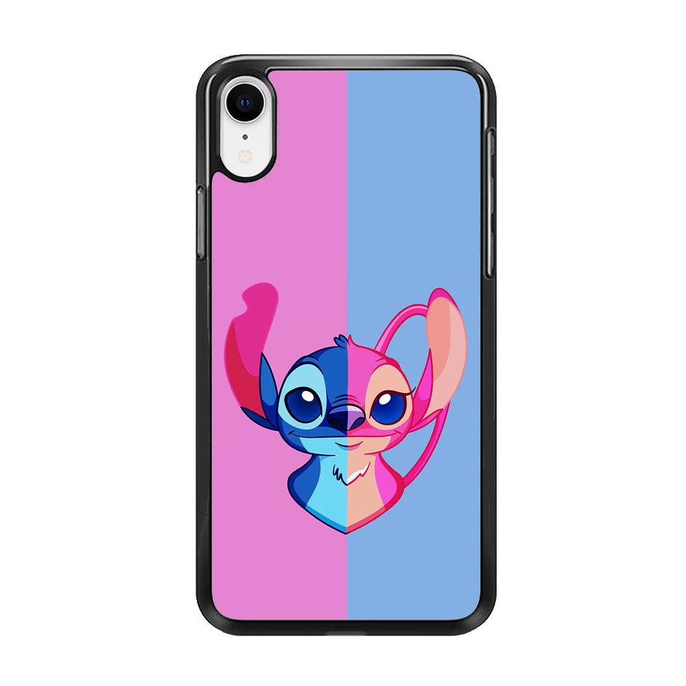 Stitch and Angel Pink Blue iPhone XR Case-Rubber / Black (2D Case)-Xtracase