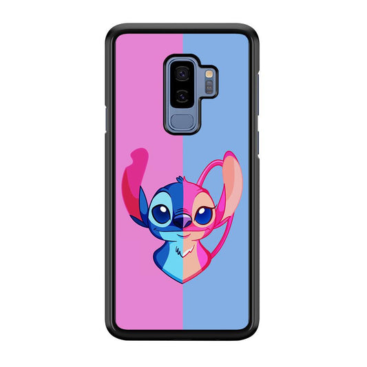 Stitch and Angel Pink Blue Samsung Galaxy S9 Plus Case-Rubber / Black (2D Case)-Xtracase