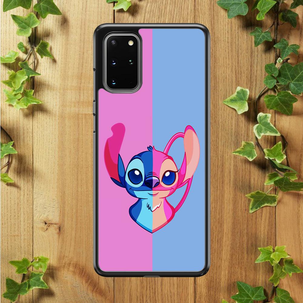Stitch and Angel Pink Blue Samsung Galaxy S20 Plus Case-Rubber / White (2D Case)-Xtracase