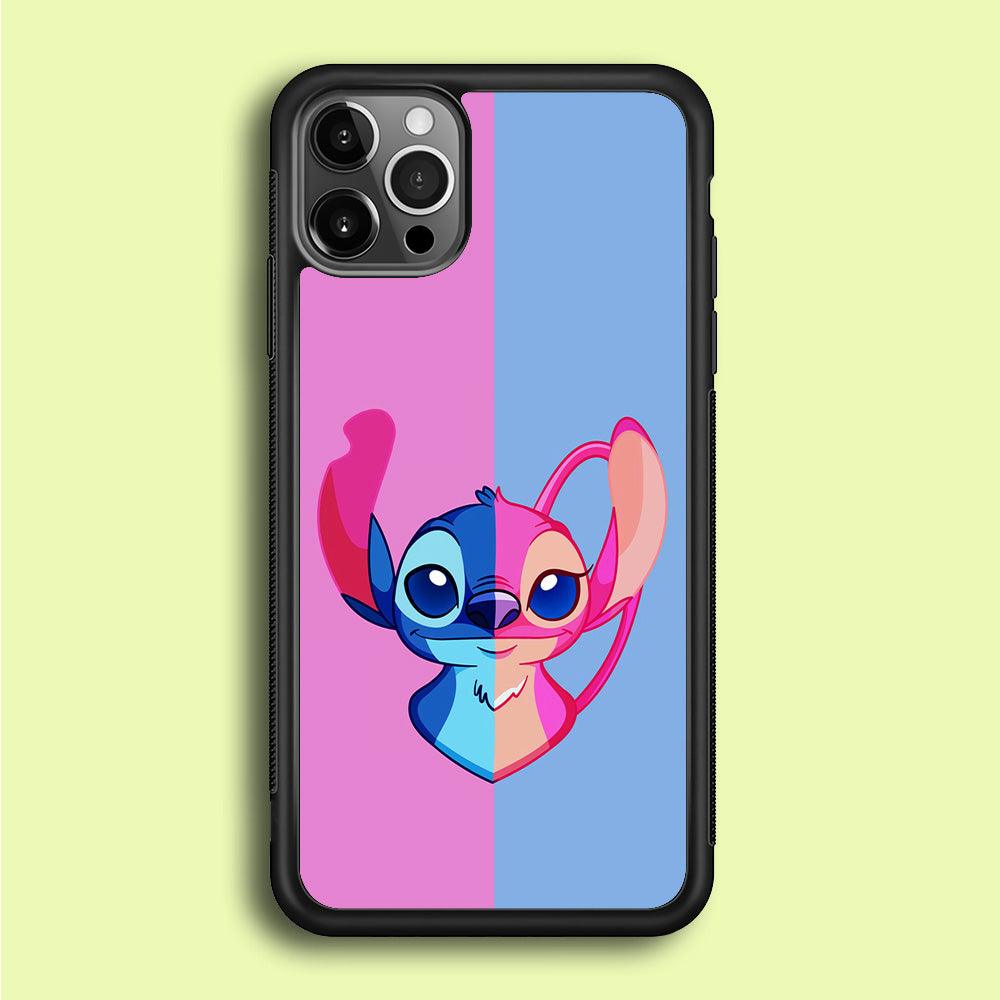 Stitch and Angel Pink Blue iPhone 12 Pro Max Case-Rubber / Black (2D Case)-Xtracase