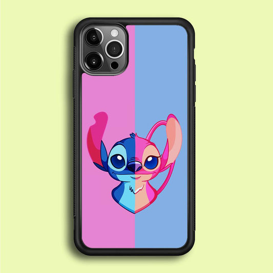 Stitch and Angel Pink Blue iPhone 12 Pro Max Case-Rubber / Black (2D Case)-Xtracase