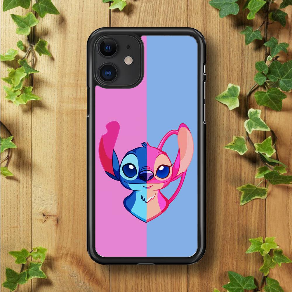 Stitch and Angel Pink Blue iPhone 11 Case-Rubber / Black (2D Case)-Xtracase